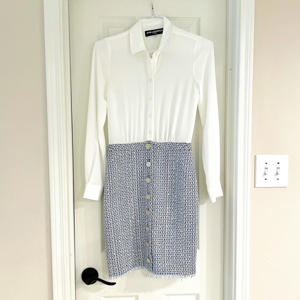 NEW blue and white tweed dress by Karl Lagerfeld